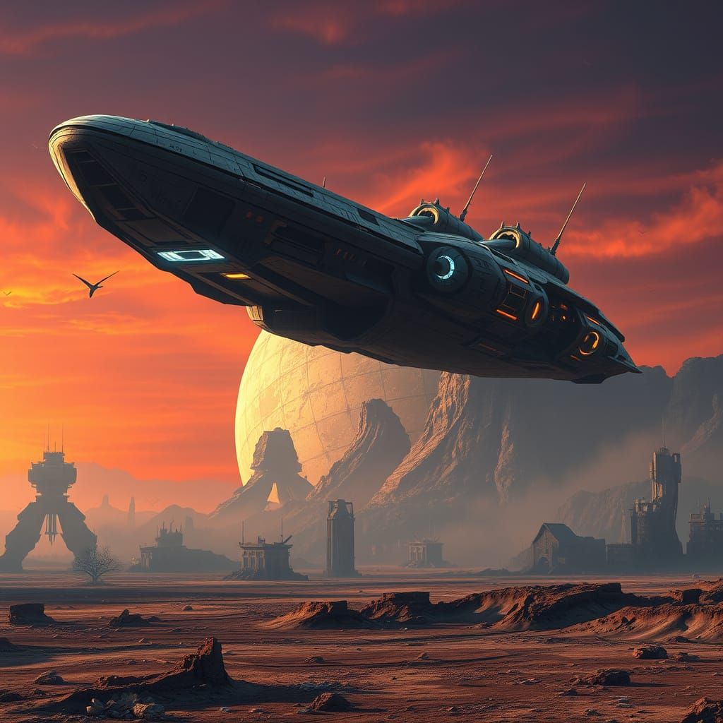 Colossal Military Spaceship Descends on War-Torn Earth