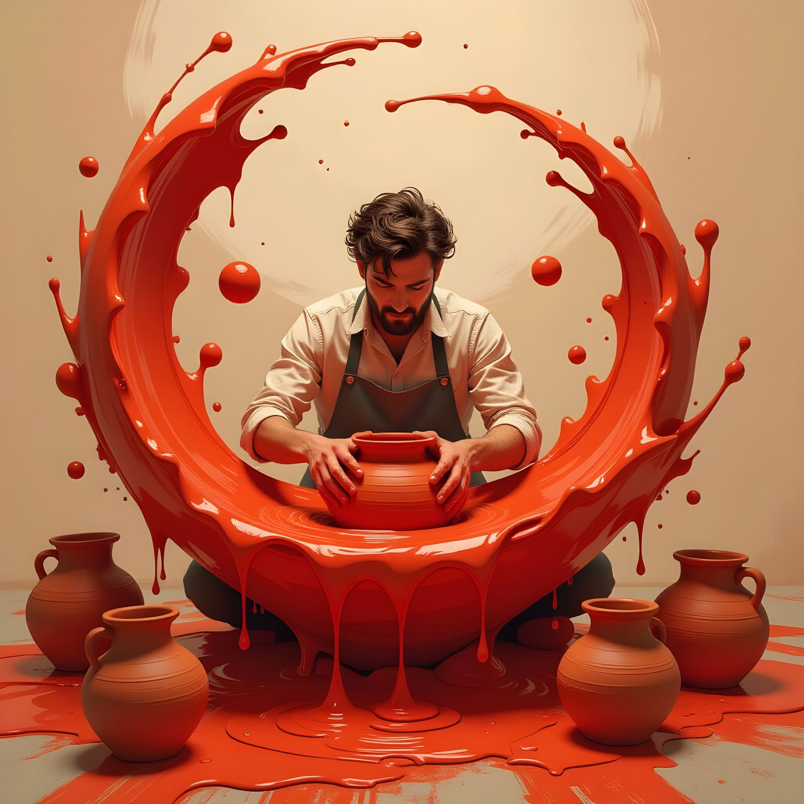 Dynamic Clay Storm in Red and Terracotta