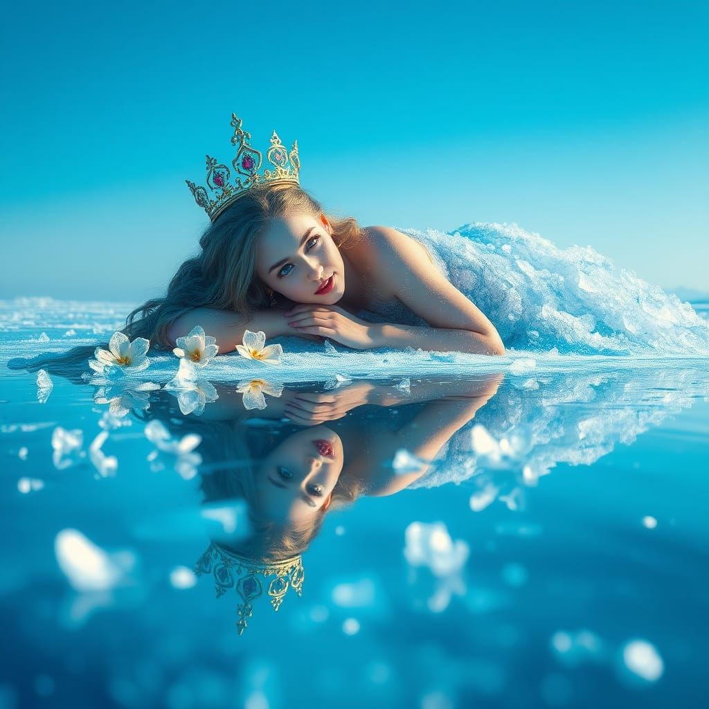 Ice Queen on Frozen Lake in High-Fantasy Style