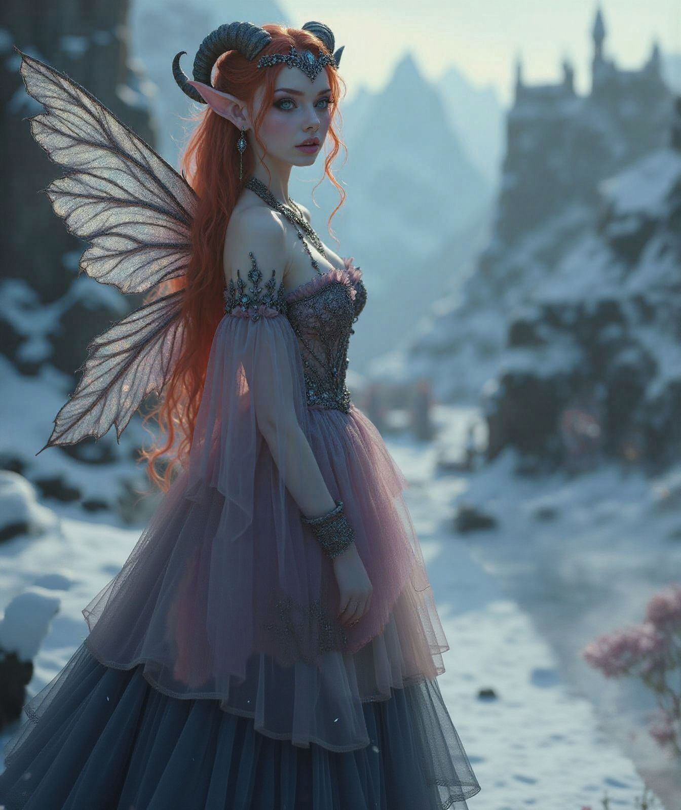 Ethereal Dark Fairy Princess in Rococo Gothic Palace