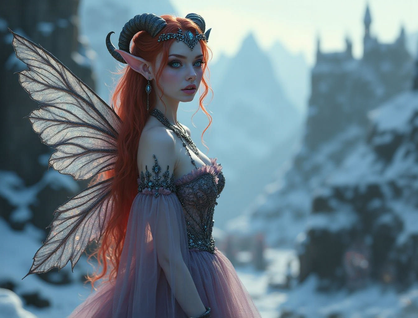 Ethereal Dark Fairy Princess with Sparkling Skin