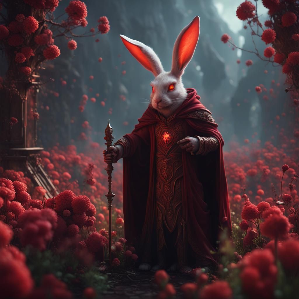 Satan, Rabbit, and Flower: Detailed Fantasy Art
