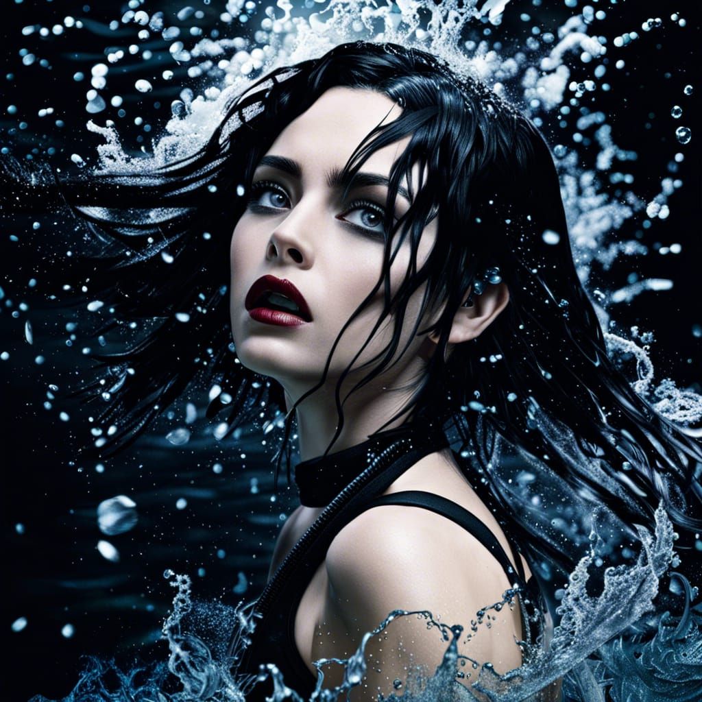Gothic Girl Emerges from Water in Dramatic Splash