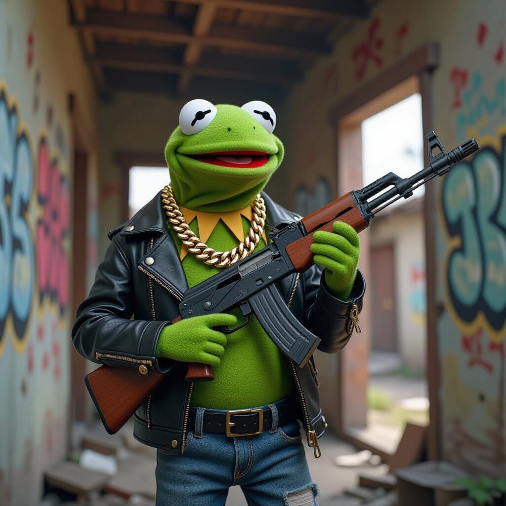 Kermit Frog as Urban Gangster in Gritty Photo-realism