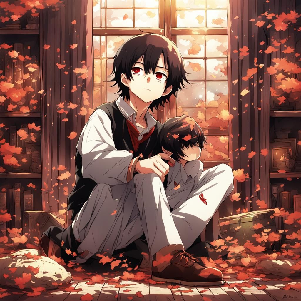 Anime Style Portrait of a Boy with Black Hair