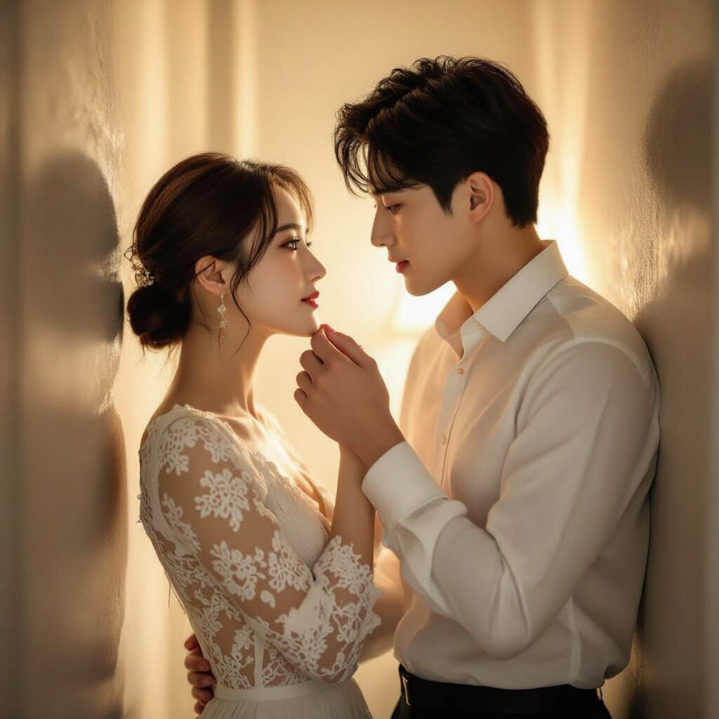 Romantic Couple in Softly Lit Bedroom Scene