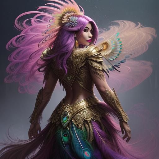 Peacock Haired Woman in Dreamlike Digital Painting