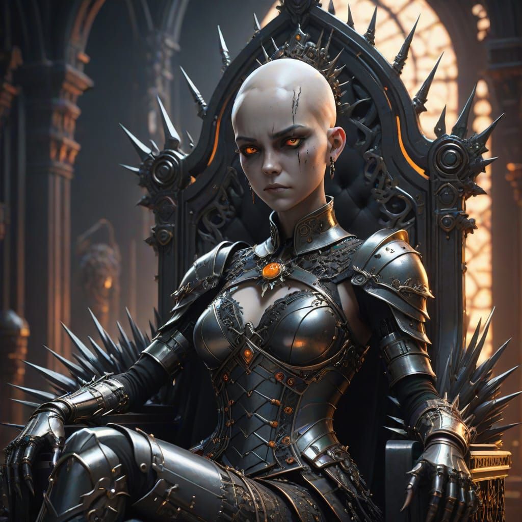 Elegant Dark Fantasy Queen Reigns with Spiked Throne