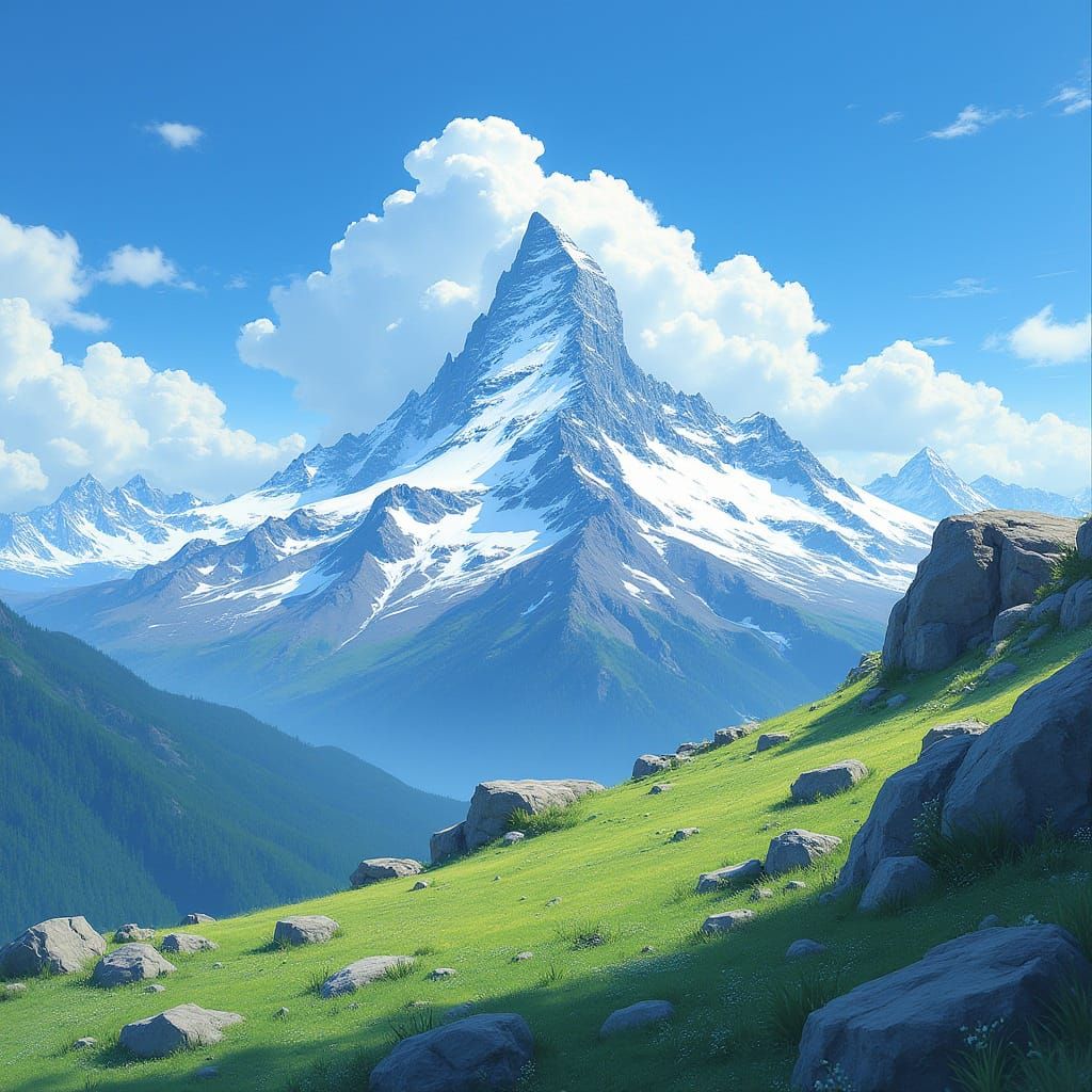 Serene Snow-Capped Mountain Landscape