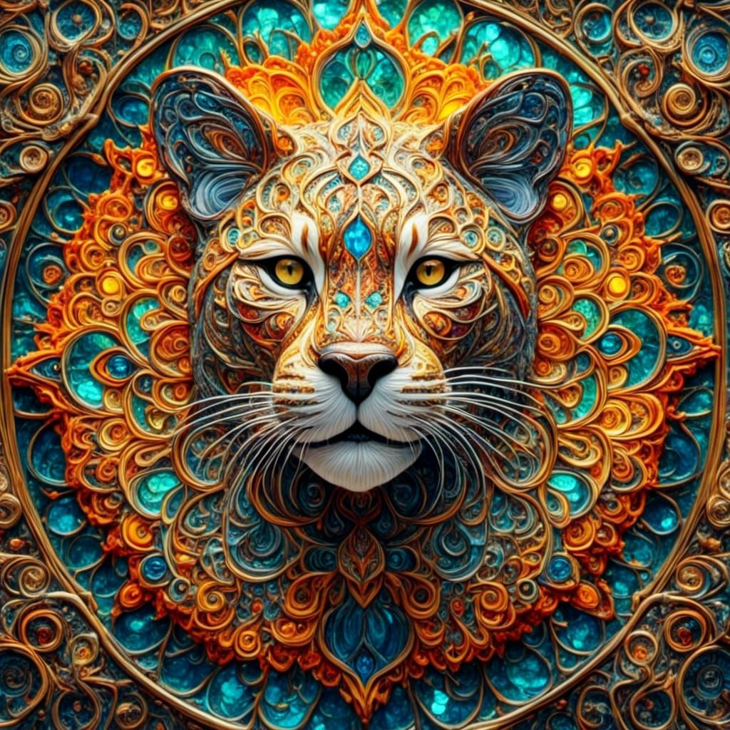 Stained Glass Cougar with Mandala Fractals