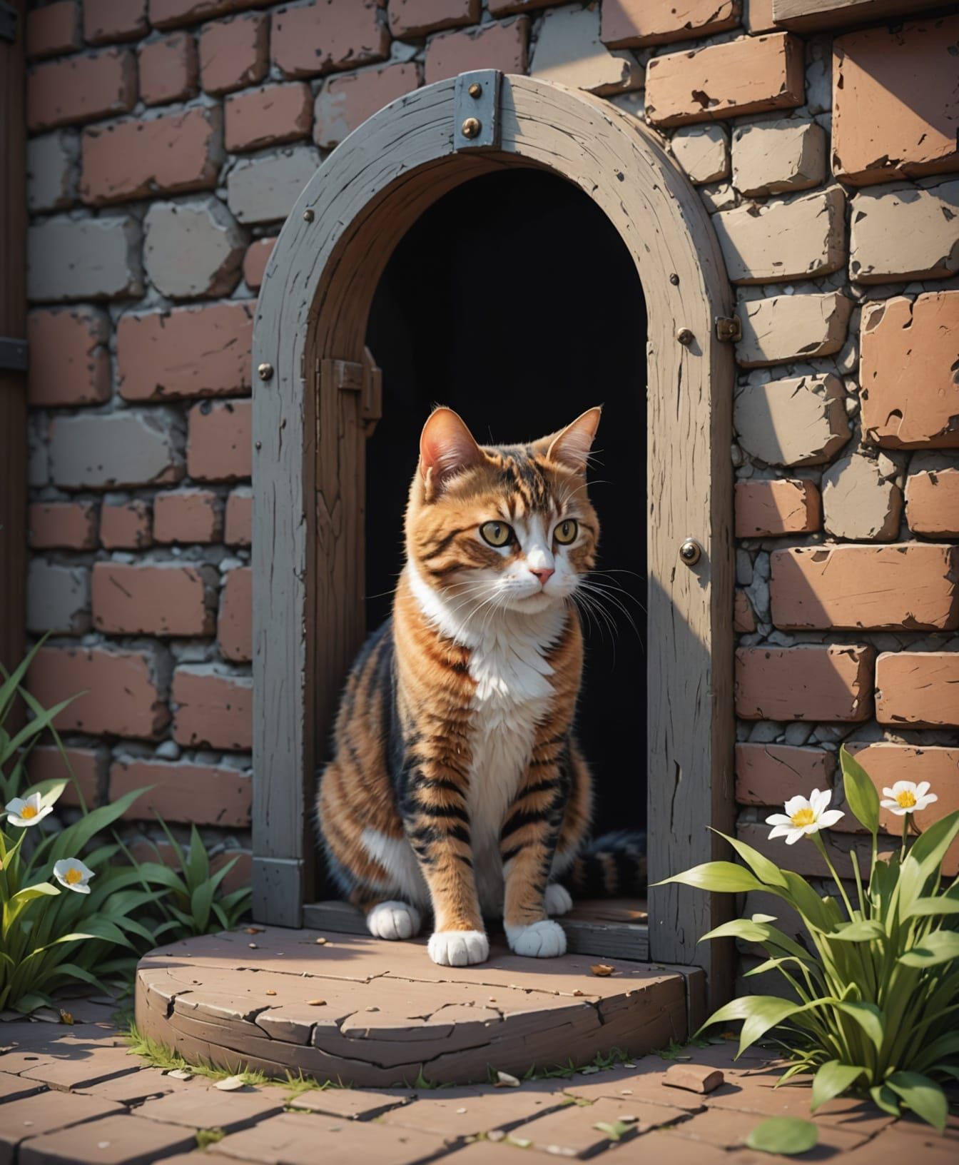 Cat waiting at a small doorway