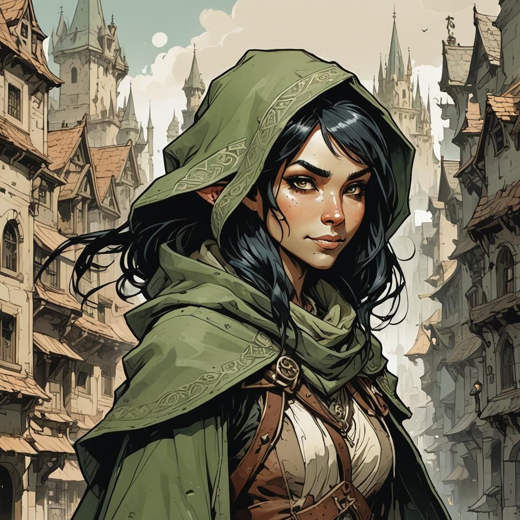 Elven Rogue with Mischievous Smile in Acrylic Style