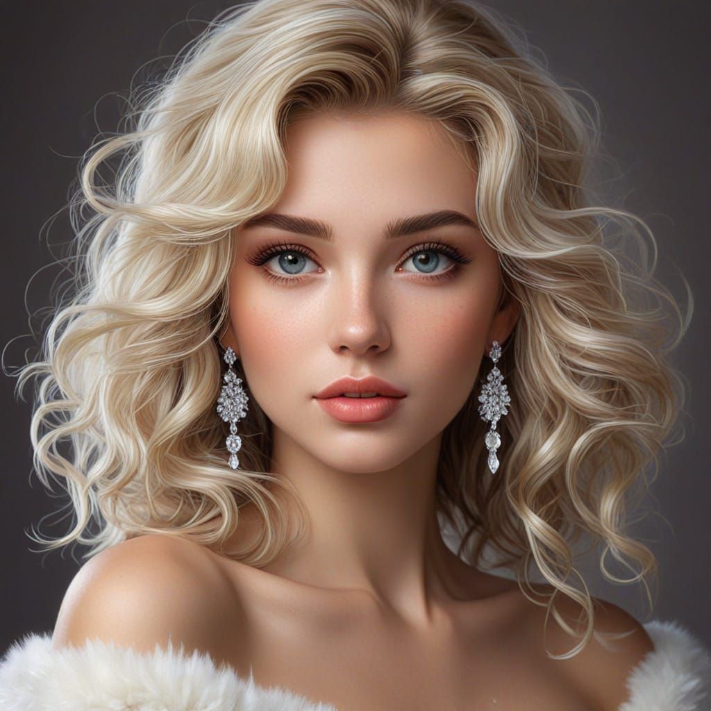 Beautiful Fluffy Woman in Diamond Painting Style