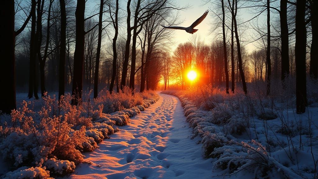 Walking in a Winter Wonderland in Ethereal Sunset Hues