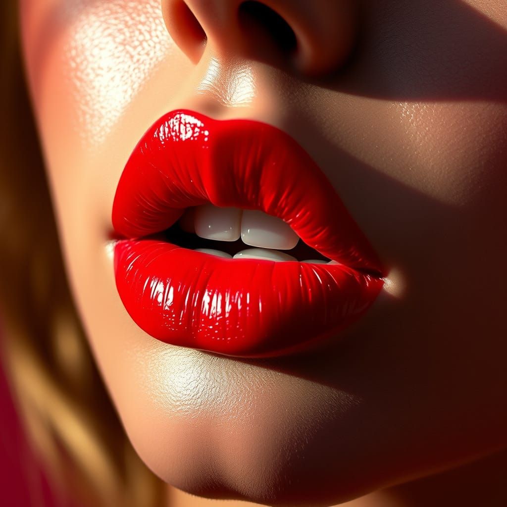 Vibrant Red Lips in Close-Up