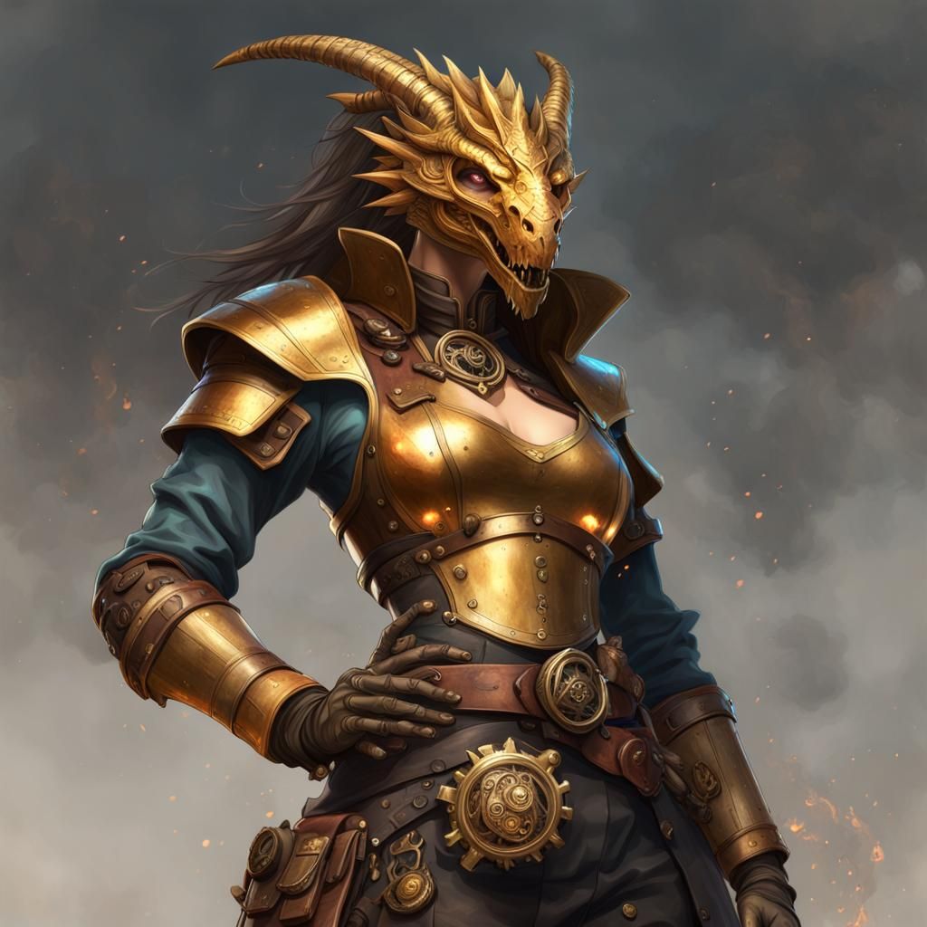 Dragonborn Arcanepunk Portrait with Fire Magic