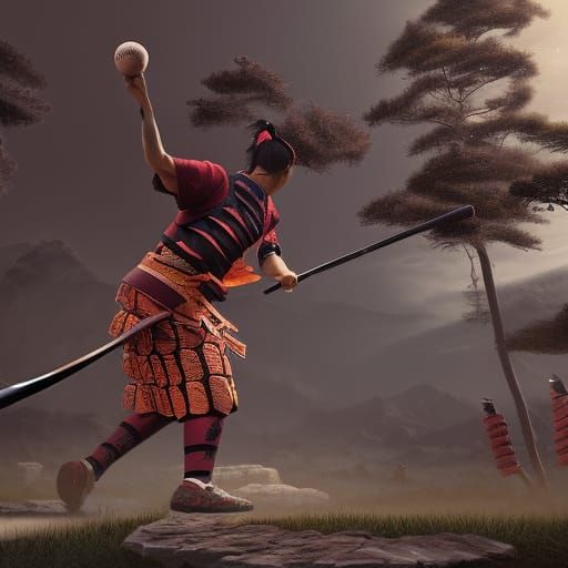 Samurai Plays Baseball: Detailed Fantasy Concept Art