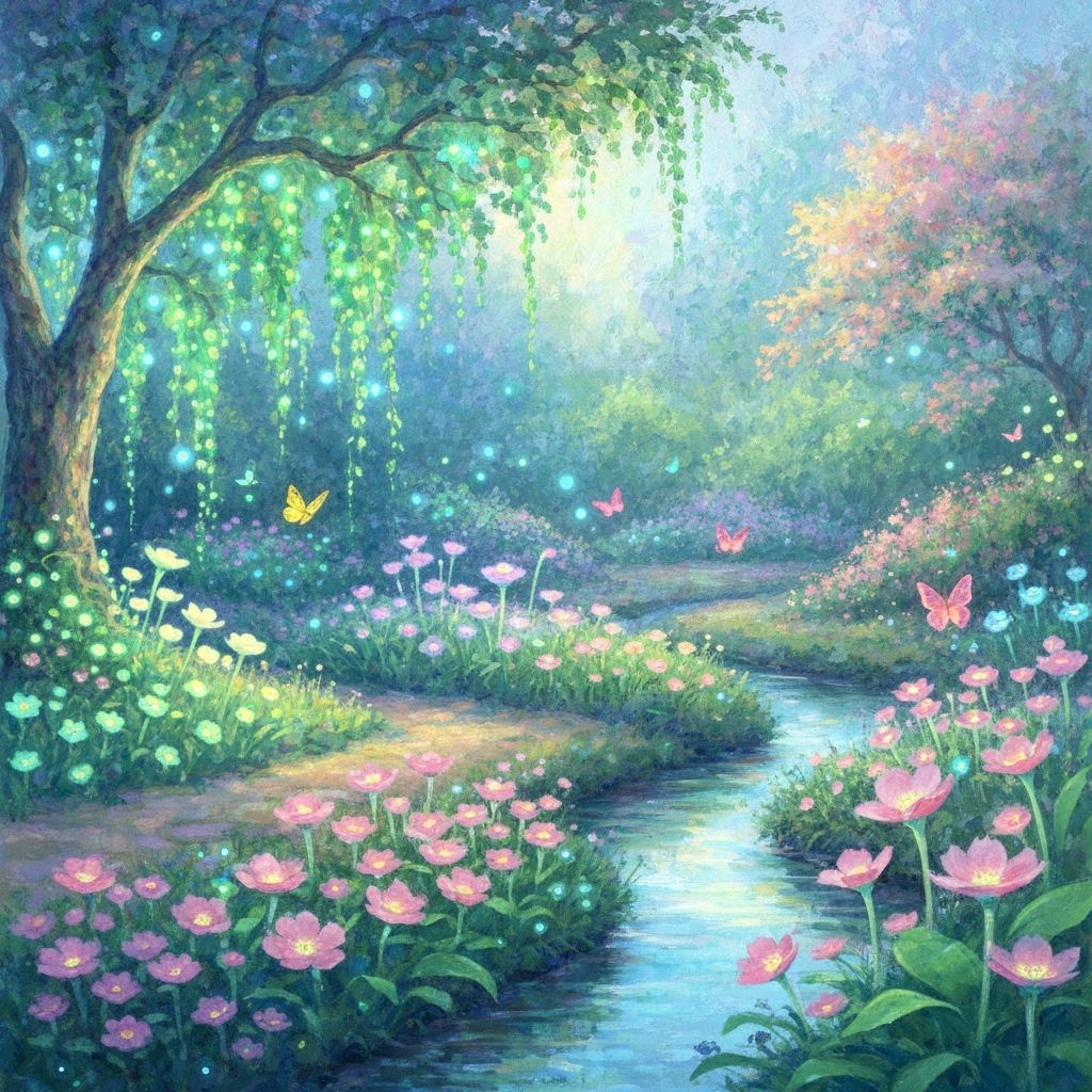 Bioluminescent Garden in Watercolor Impressionism