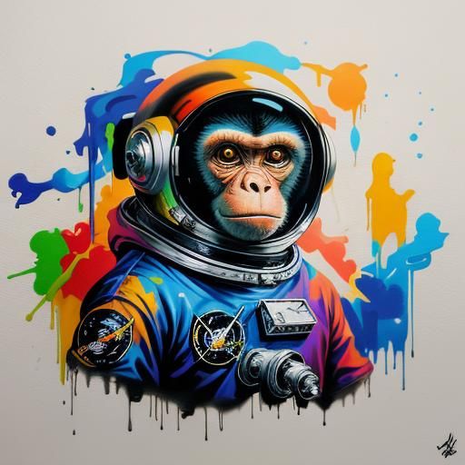 Monkey Astronaut in Colorful Graffiti Art