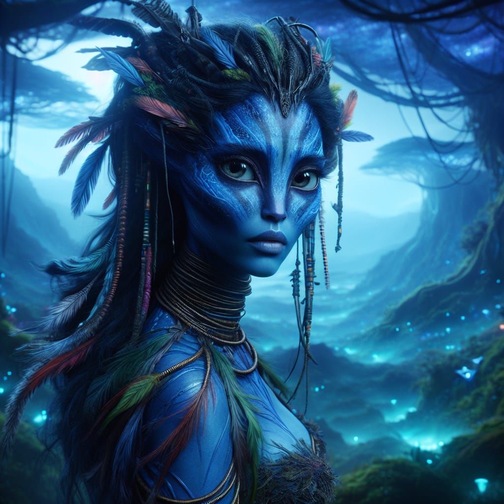 Na'vi Woman Portrait in a Digital Matte Painting