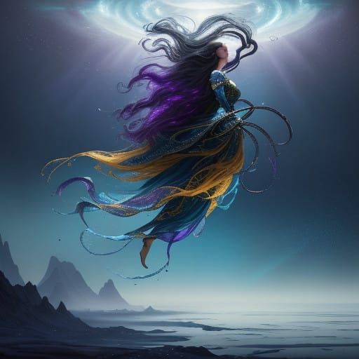 Young Girl in Dreamlike Freefall through Vibrant Vortex