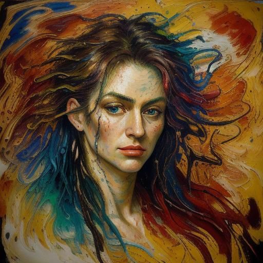 Poet Surrounded by Swirling Colors in Expressionist Oil Pain...