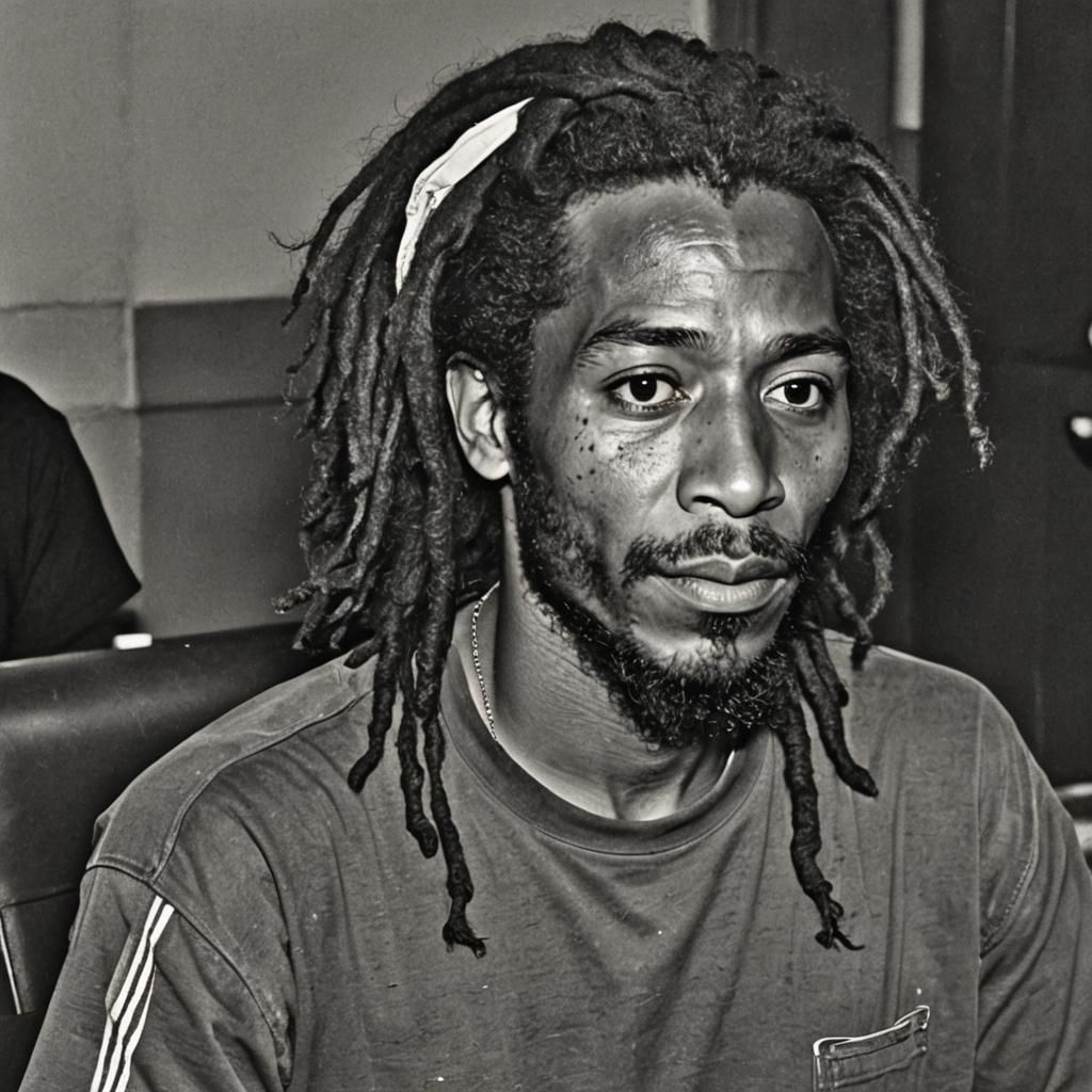 Man Facing Injustice: Graffiti Art Courtroom Scene