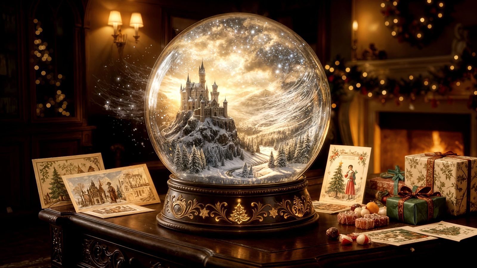 Majestic Winter Castle Landscape in Golden Age Style