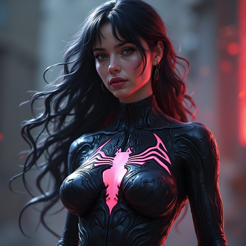 Attractive Female as Hyperrealistic Venom Symbiote with Dram...