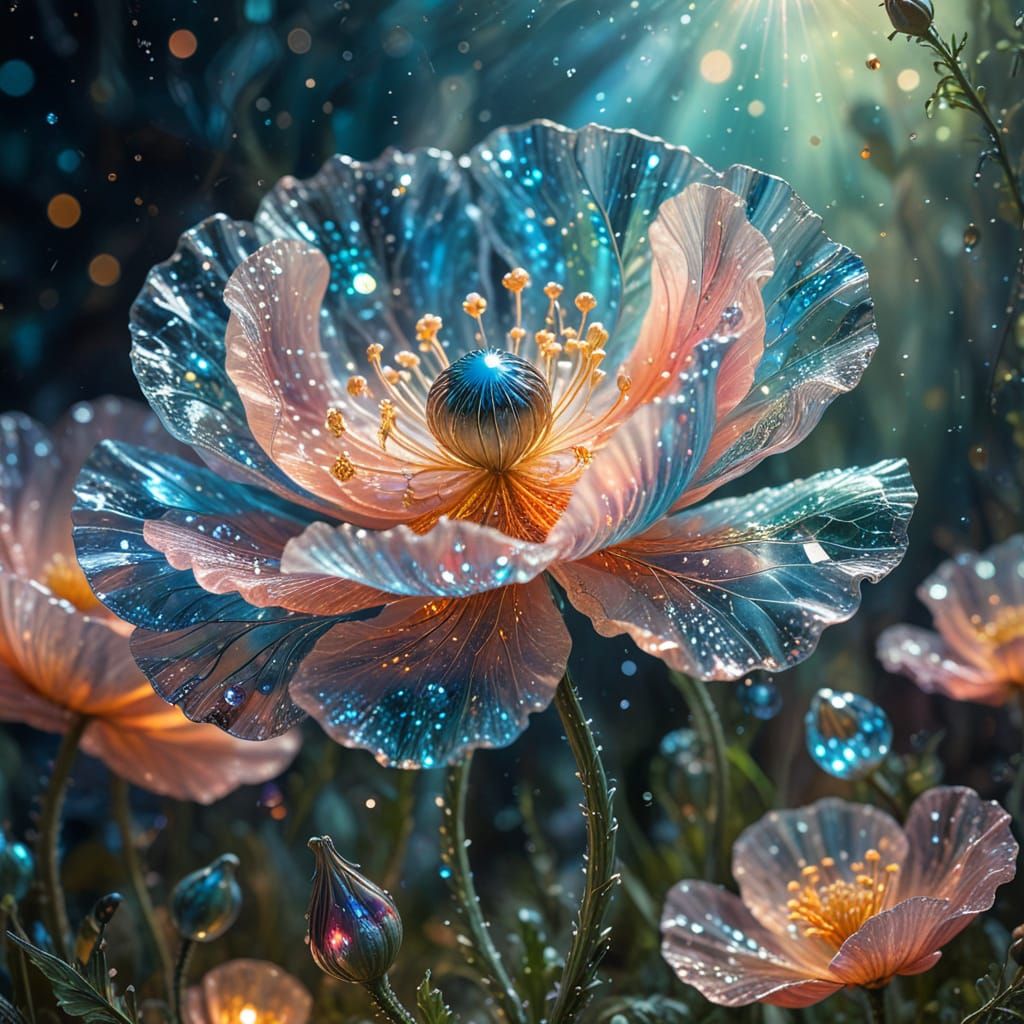 Magical Glass Poppy Flower in Whimsical Style