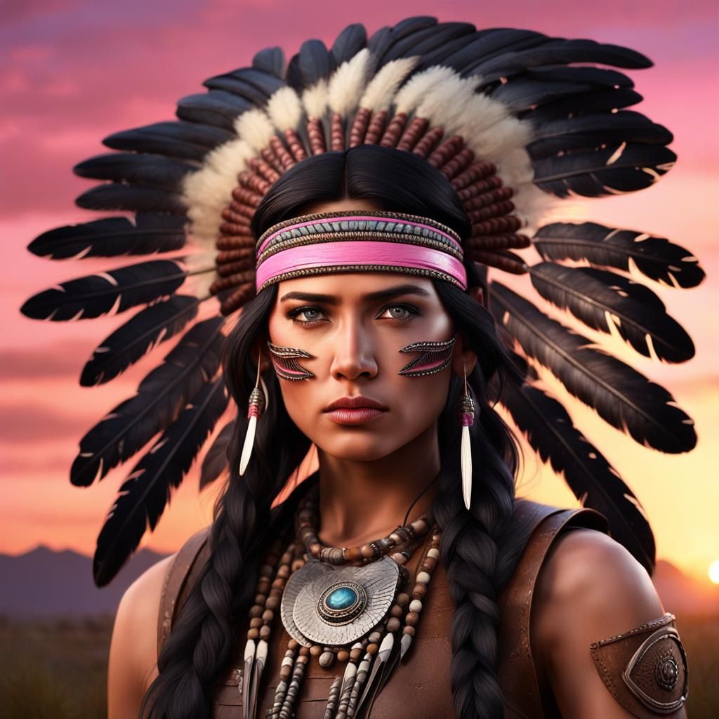 Native American Warrior Princess in Hyperrealistic Style