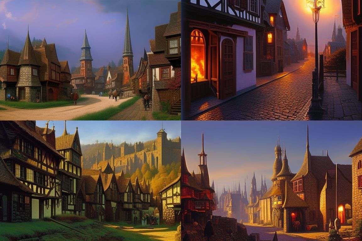 Gloomy Medieval Fantasy Town Illustration