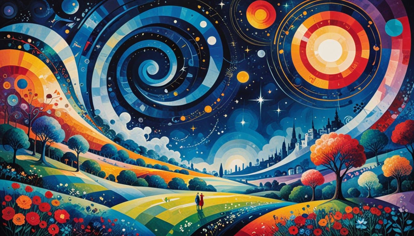 Dreamlike Futuristic Landscape in Chagall Style