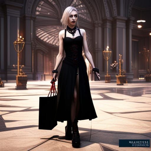 Gothic Girl Shopping: Detailed Fantasy Concept Art