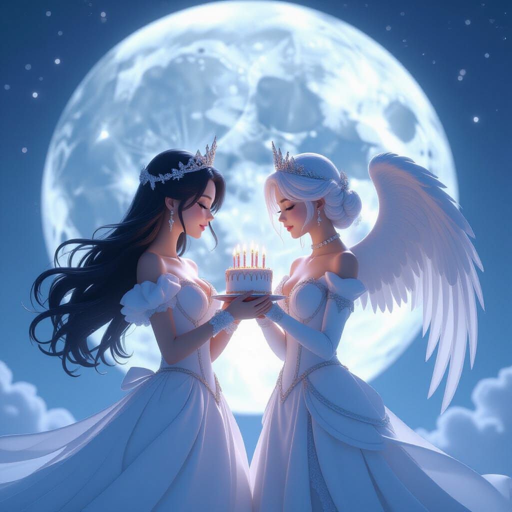 Demon and Angel Princesses Celebrate Birthday with the Moon