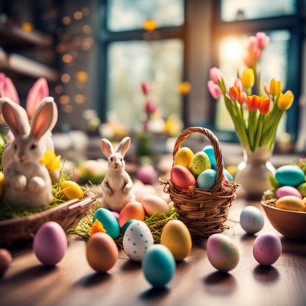 Colorful Easter Family Scene in High Contrast