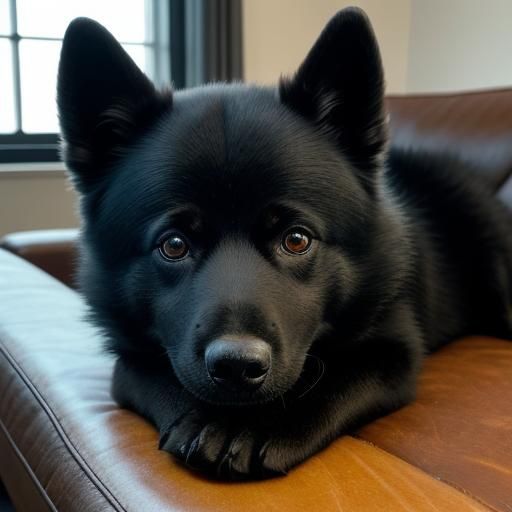 Realistic Furry Black Schipperke Dog Portrait