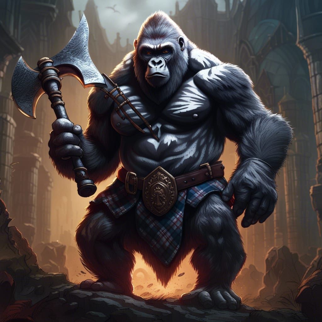 Scottish Gorilla with Battle Axe: Dark Fantasy Art