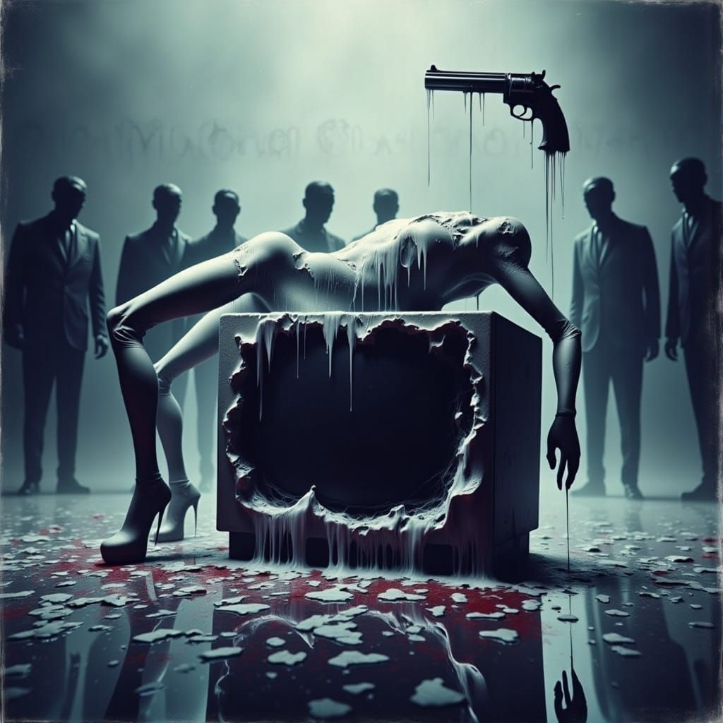 Surreal Melting Mannequin Confronts Desolate TV Void