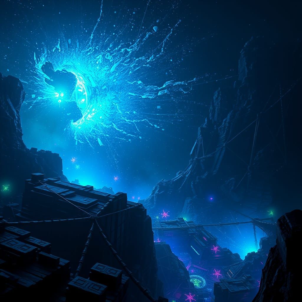 Neon Lights Erupting in a Dark Abyss