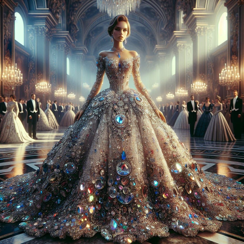 Woman in Crystal Dress at Royal Ball