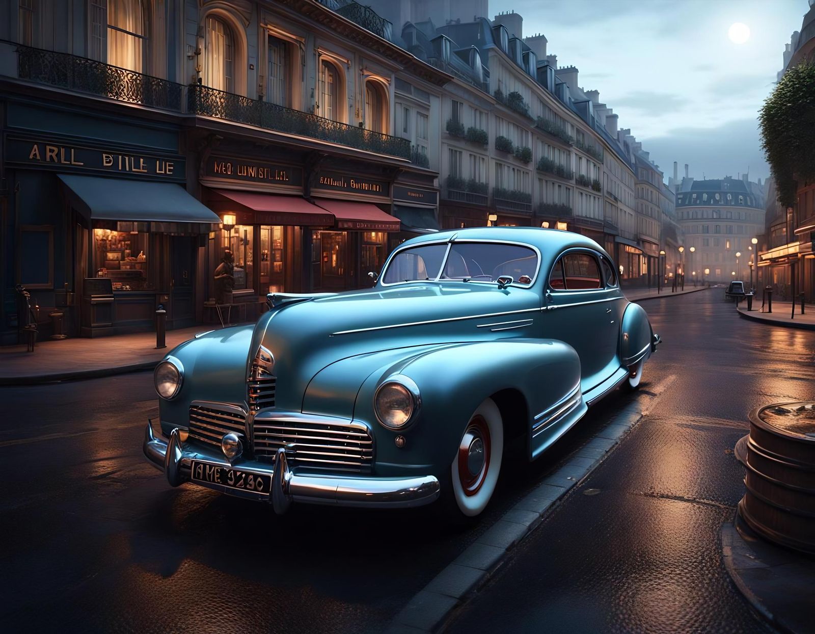 1942 Coupe de Ville in Paris Night, Detailed Matte Painting