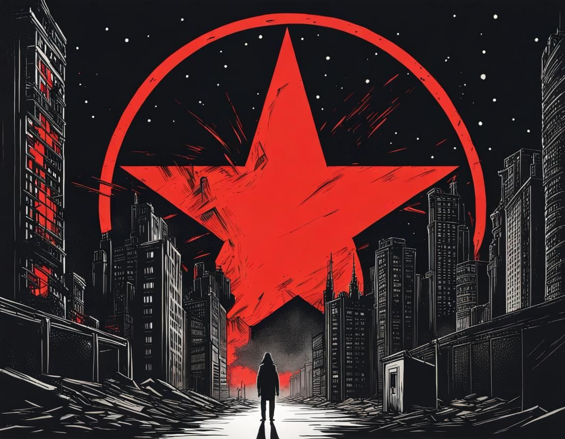 Burning City Under Black Starry Sky