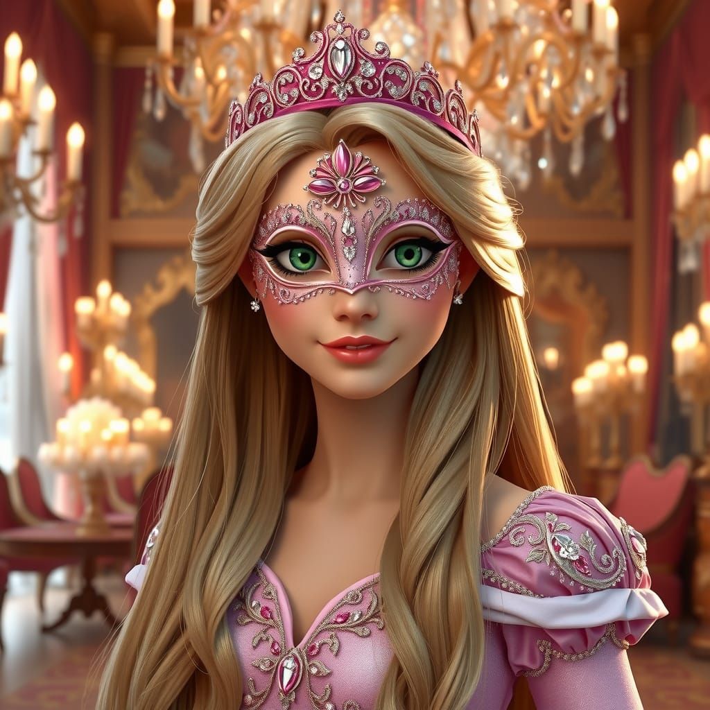 Elegant Princess in a Dusky-Pink Ball Gown, Adorned with Spa...