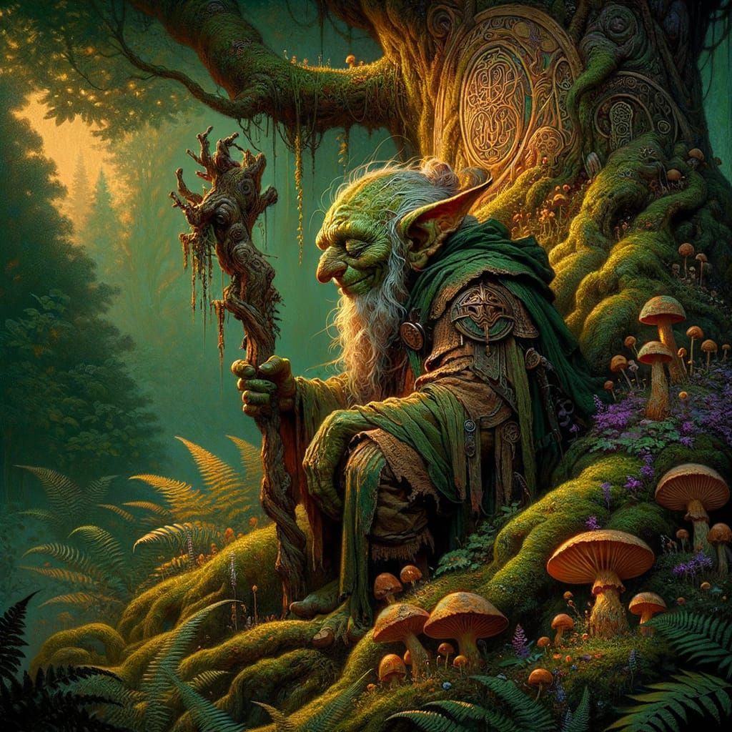 Forest Goblin in an Enchanted Wood: Detailed Fantasy Art