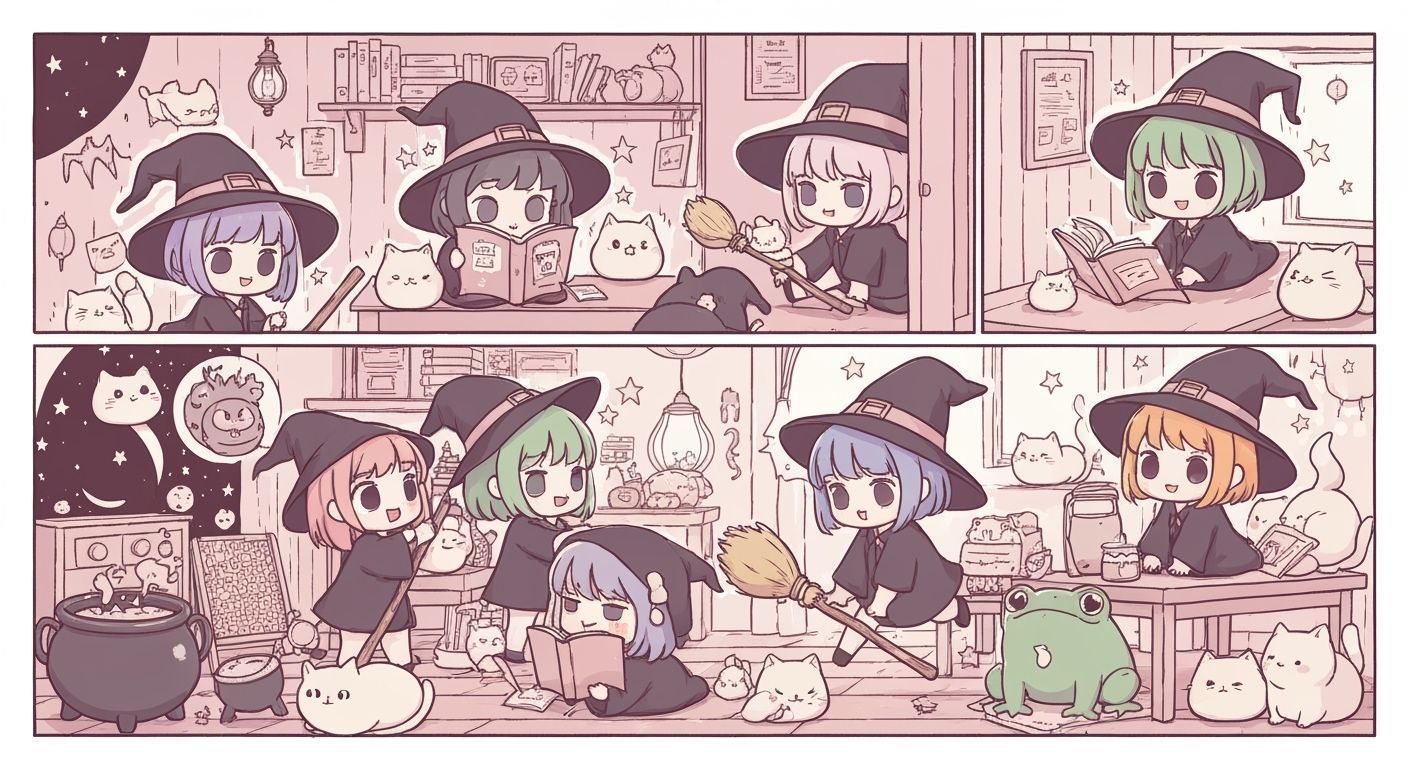 Adorable Chibi Witches Causing Chaos in Workshop