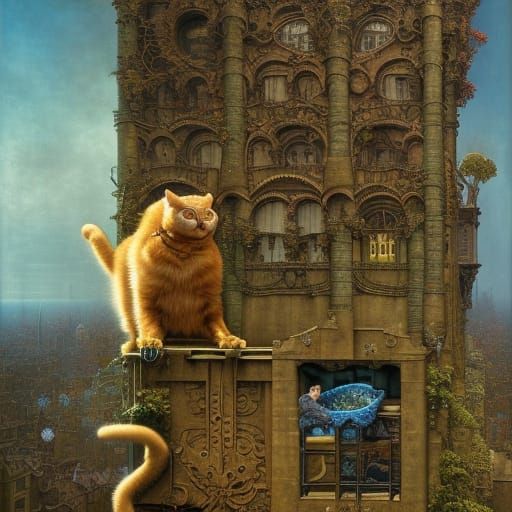 Anthropomorphic Cat Pushing Shopping Cart in 3D Style