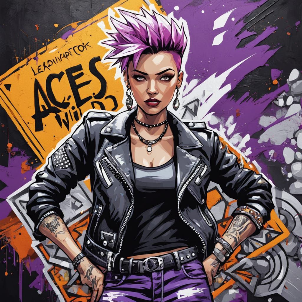 Bold Asexual Heroine in Graffiti Style