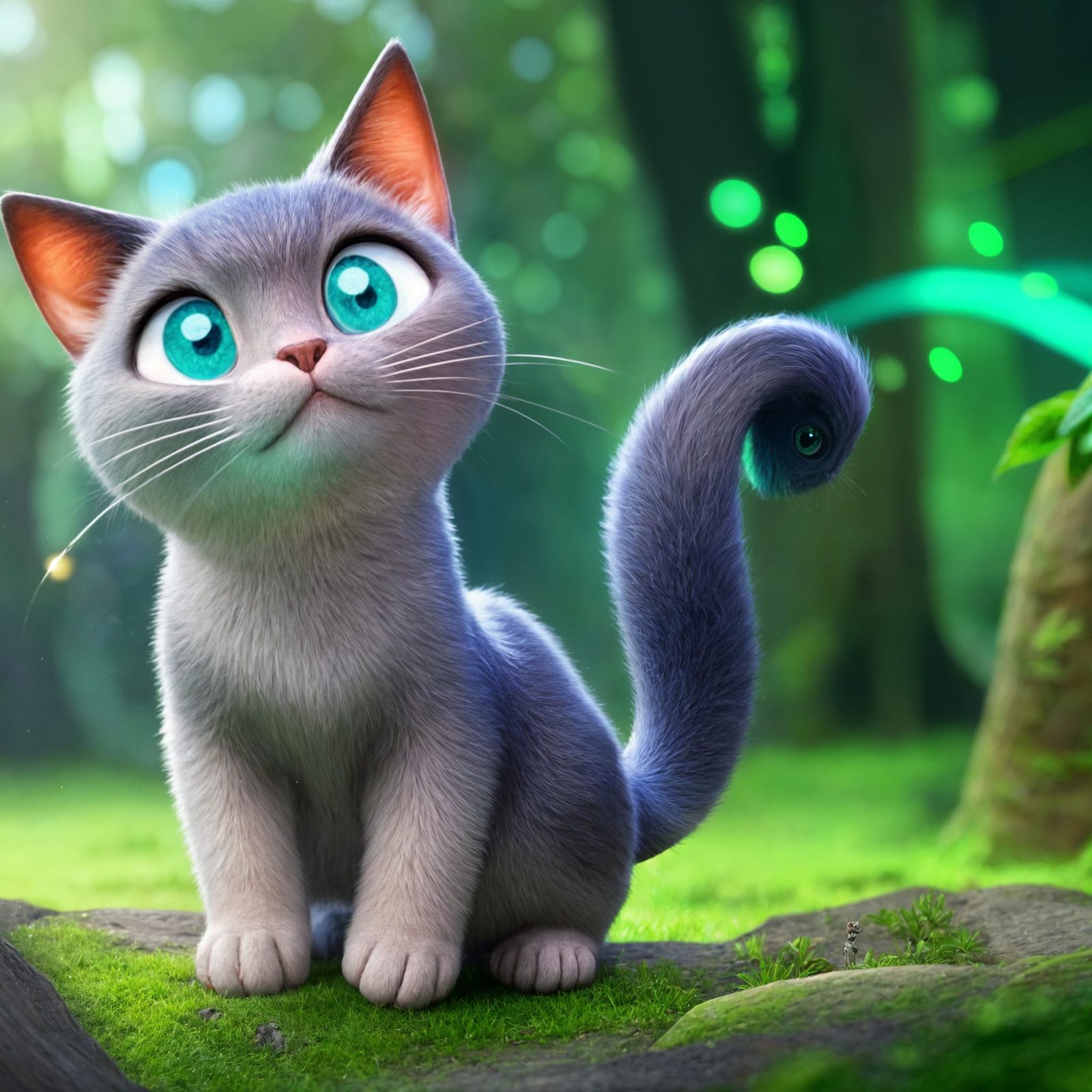 Cute Naughty Cat in Forest, Pixar Style