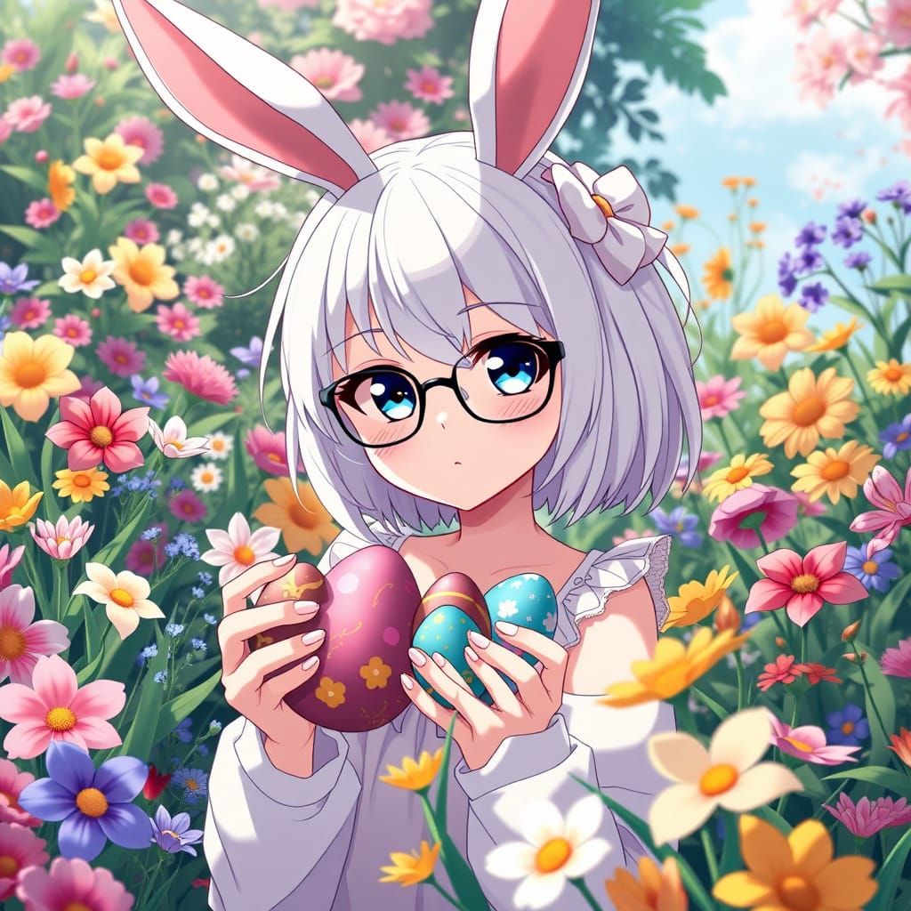 Vibrant Easter Anime Girl in a Studio Trigger-Inspired Garde...